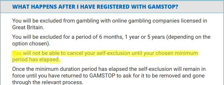 Image shows GamStop ban will not be raised until the time runs out