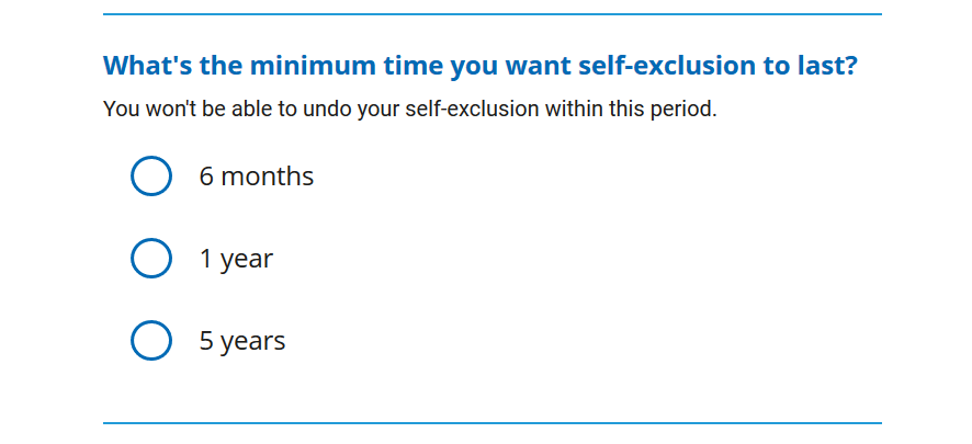 Minimum time that a self-exclusion lasts